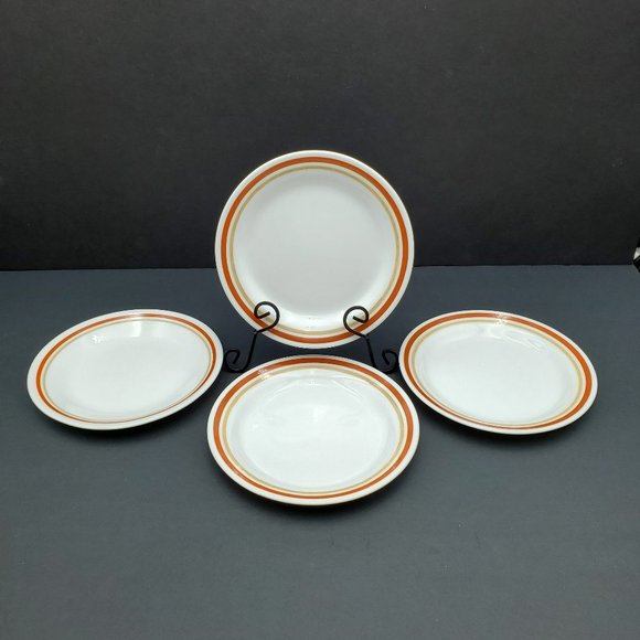 Corelle Cinnamon Chestnut Bread and Butter Plates Rust Tan Bands Dessert Plates - Picture 1 of 5